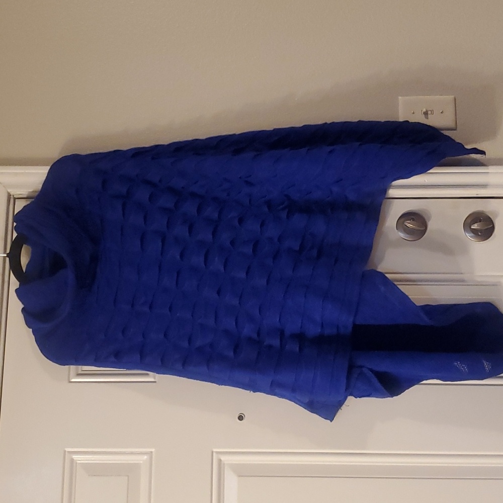 Veond Asymmetrical Hem Cowl Neck blue Poncho